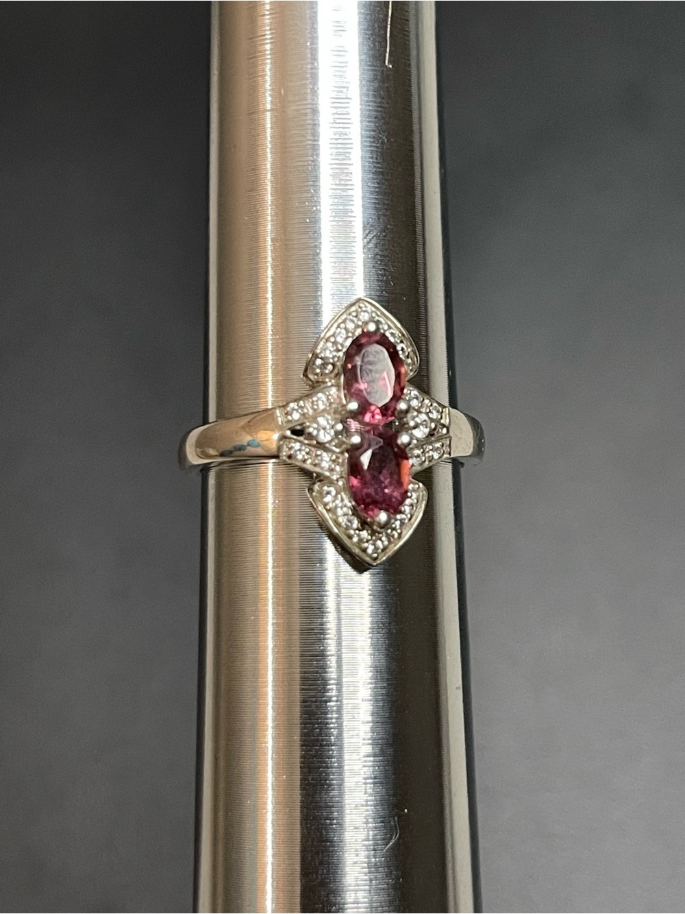 Sterling Silver Pink Garnet and Cubic Zirconia Fashion Ring